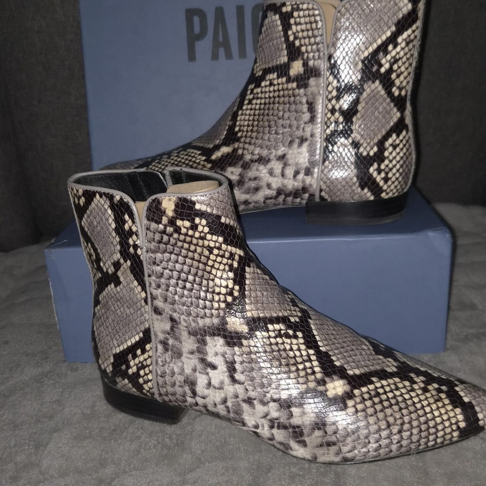 Paige Snakeskin Ankle Boots - Black and Cream
